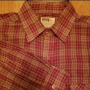 Vintage Montgomery Ward Shirt Men's Large Red Plaid Long Sleeve Button Up